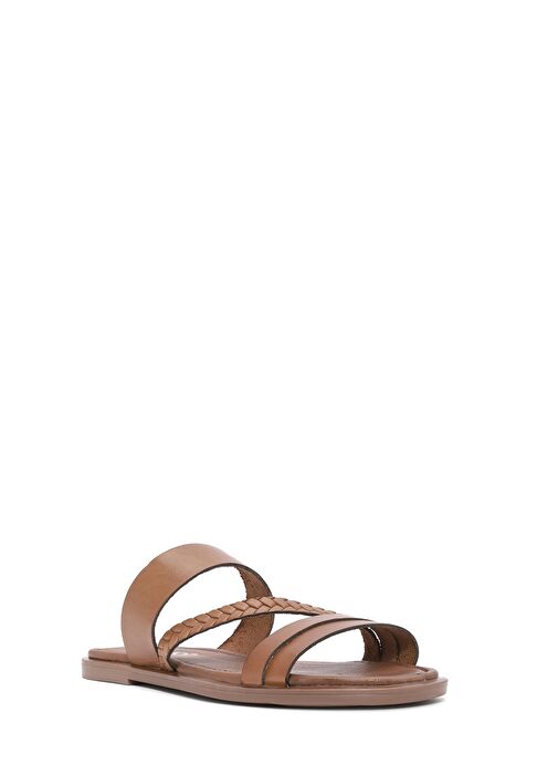 Kadın Taba Örgü Detaylı Deri Terlik 25SFD333018 - Görsel 7