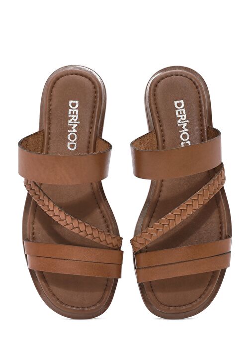 Kadın Taba Örgü Detaylı Deri Terlik 25SFD333018 - Görsel 8