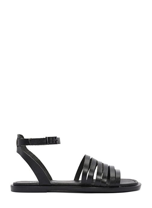 Kadın Siyah Bilekten Bağlamalı Deri Bodrum Sandalet 25SFD333318 - Görsel 2