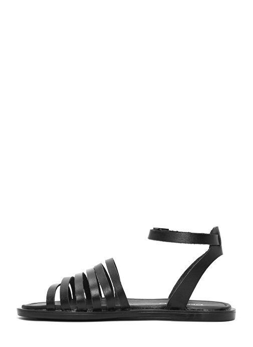 Kadın Siyah Bilekten Bağlamalı Deri Bodrum Sandalet 25SFD333318 - Görsel 3