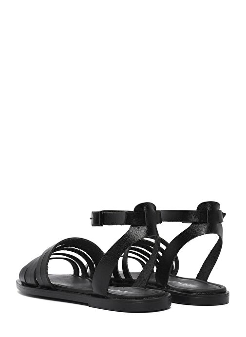 Kadın Siyah Bilekten Bağlamalı Deri Bodrum Sandalet 25SFD333318 - Görsel 6