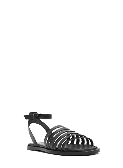 Kadın Siyah Bilekten Bağlamalı Deri Bodrum Sandalet 25SFD333318 - Görsel 7