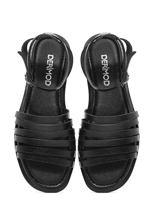 Kadın Siyah Bilekten Bağlamalı Deri Bodrum Sandalet 25SFD333318 - Görsel 8