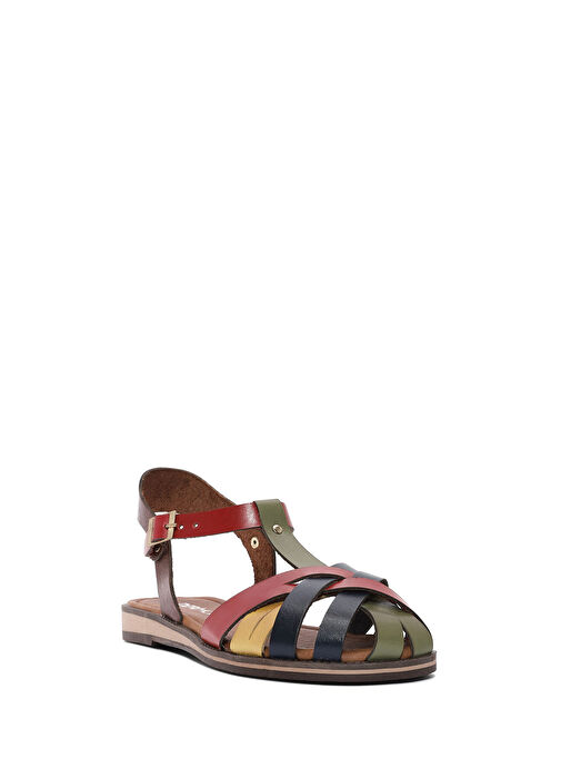 Kadın Çok Renkli Bilekten Bağlamalı Deri Bodrum Sandalet 25SFD333718 - Görsel 5