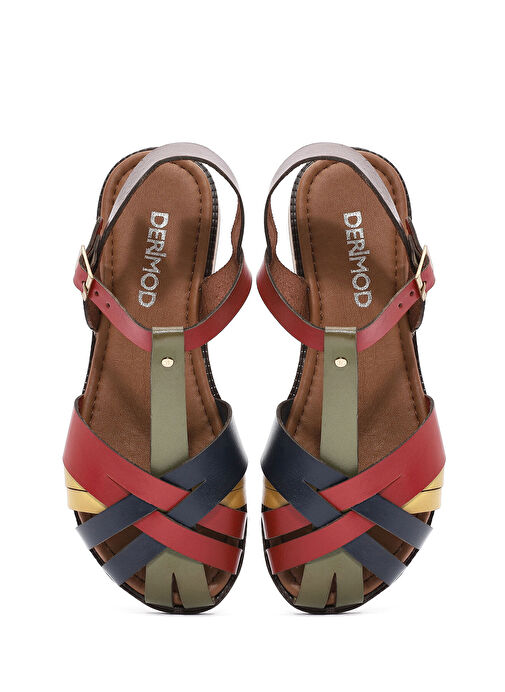 Kadın Çok Renkli Bilekten Bağlamalı Deri Bodrum Sandalet 25SFD333718 - Görsel 6