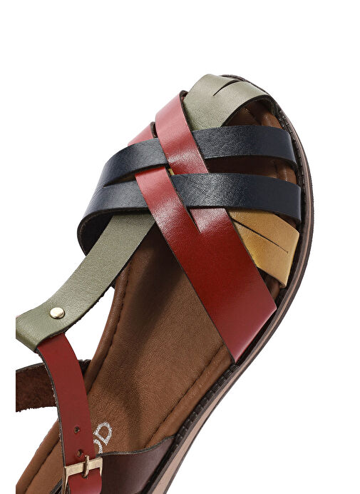 Kadın Çok Renkli Bilekten Bağlamalı Deri Bodrum Sandalet 25SFD333718 - Görsel 8