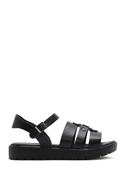 Kadın Siyah Bilekten Tokalı Deri Sandalet 25SFD333918 - Görsel 2