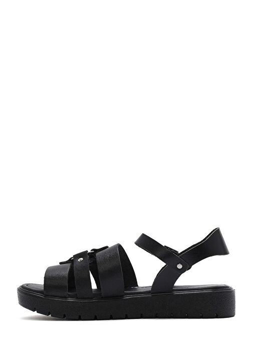 Kadın Siyah Bilekten Tokalı Deri Sandalet 25SFD333918 - Görsel 3