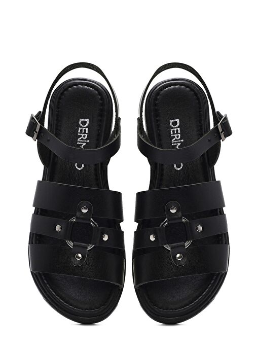 Kadın Siyah Bilekten Tokalı Deri Sandalet 25SFD333918 - Görsel 8