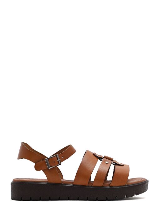 Kadın Taba Bilekten Tokalı Deri Sandalet 25SFD333918 - Görsel 2