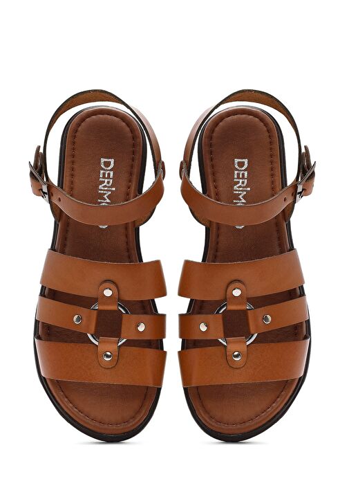 Kadın Taba Bilekten Tokalı Deri Sandalet 25SFD333918 - Görsel 8