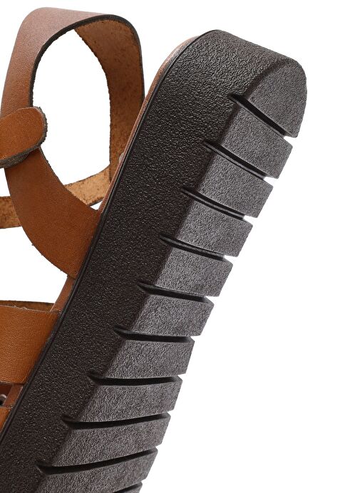 Kadın Taba Bilekten Tokalı Deri Sandalet 25SFD333918 - Görsel 9