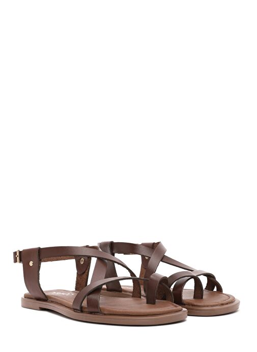 Kadın Kahverengi Parmak Arası Deri Bodrum Sandalet 25SFD333818 - Görsel 4