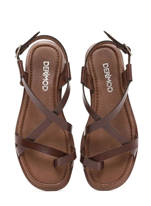 Kadın Kahverengi Parmak Arası Deri Bodrum Sandalet 25SFD333818 - Görsel 8