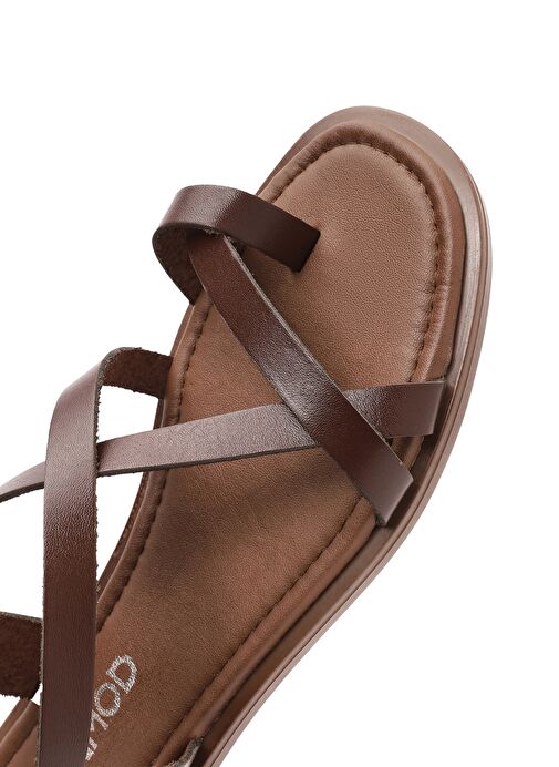 Kadın Kahverengi Parmak Arası Deri Bodrum Sandalet 25SFD333818 - Görsel 9