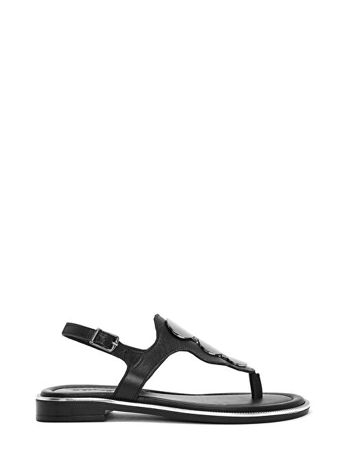 Kadın Siyah Parmak Arası Deri Sandalet 25SFD361918 - Görsel 2