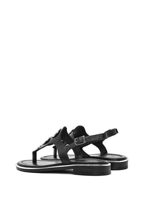 Kadın Siyah Parmak Arası Deri Sandalet 25SFD361918 - Görsel 6