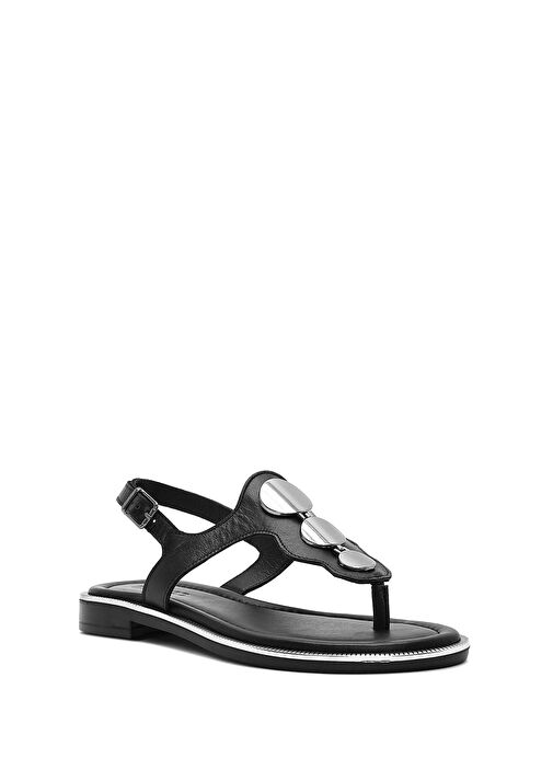 Kadın Siyah Parmak Arası Deri Sandalet 25SFD361918 - Görsel 7