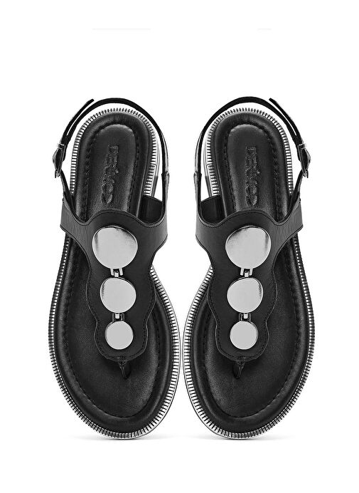 Kadın Siyah Parmak Arası Deri Sandalet 25SFD361918 - Görsel 8