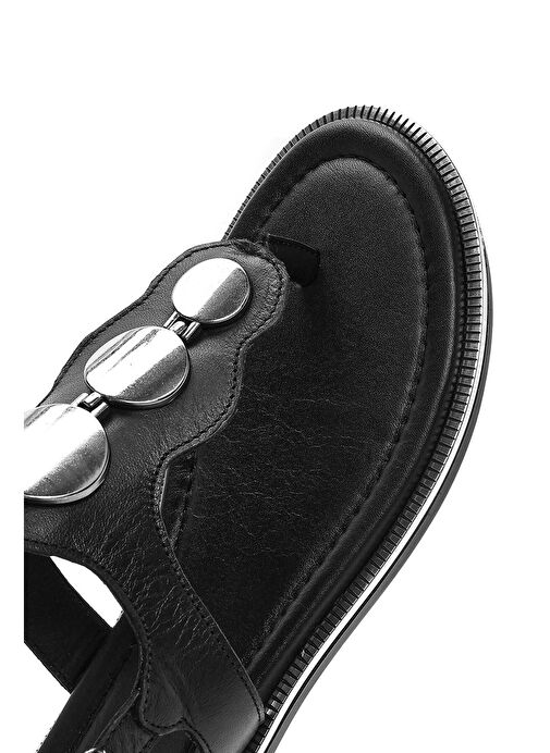 Kadın Siyah Parmak Arası Deri Sandalet 25SFD361918 - Görsel 9