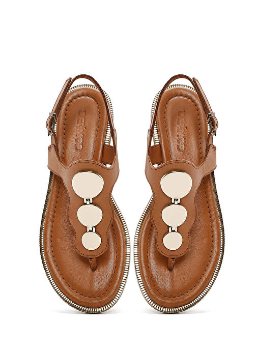 Kadın Taba Parmak Arası Deri Sandalet 25SFD361918 - Görsel 8