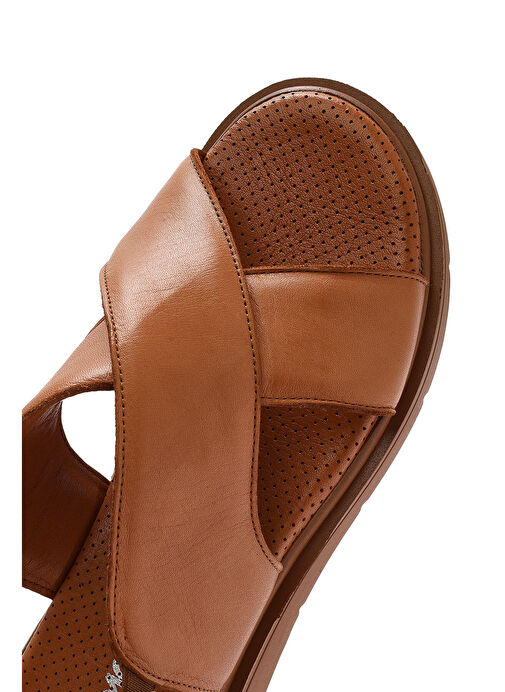 Kadın Taba Lastikli Deri Sandalet 25SFD362118 - Görsel 9