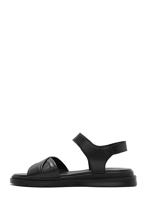 Kadın Siyah Bantlı Deri Sandalet 25SFD362218 - Görsel 3