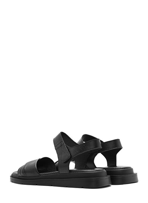 Kadın Siyah Bantlı Deri Sandalet 25SFD362218 - Görsel 6
