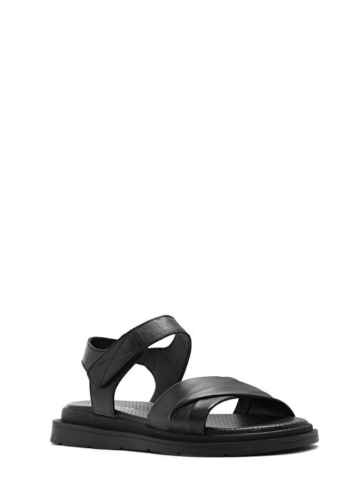 Kadın Siyah Bantlı Deri Sandalet 25SFD362218 - Görsel 7