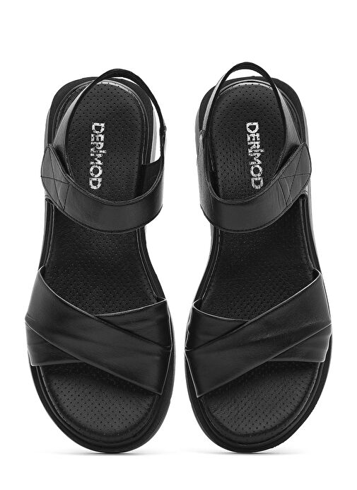 Kadın Siyah Bantlı Deri Sandalet 25SFD362218 - Görsel 8