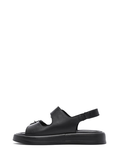 Kadın Siyah Kalın Tabanlı Deri Sandalet 25SFD362318 - Görsel 3