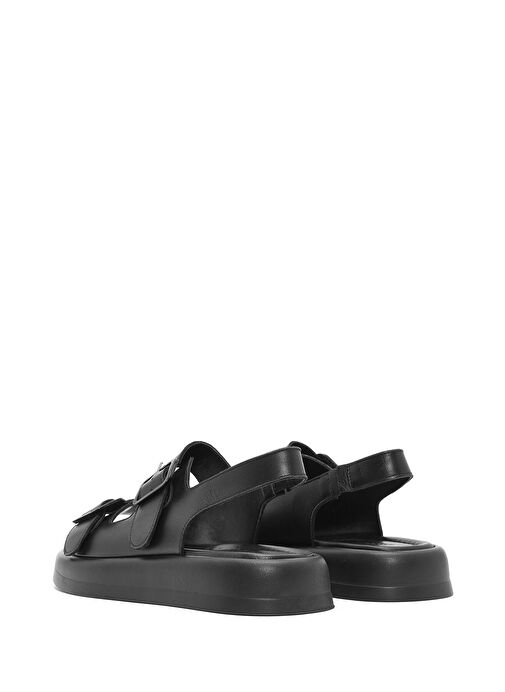 Kadın Siyah Kalın Tabanlı Deri Sandalet 25SFD362318 - Görsel 6