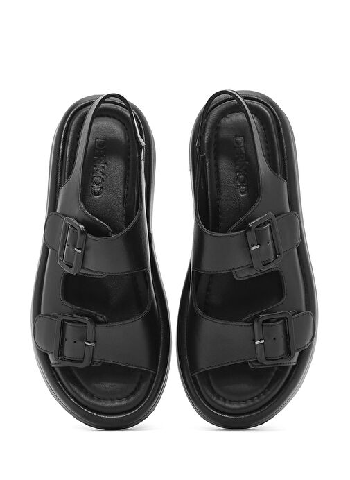 Kadın Siyah Kalın Tabanlı Deri Sandalet 25SFD362318 - Görsel 8