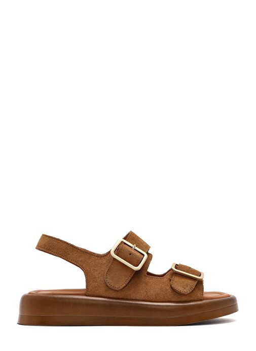 Kadın Vizon Arakdan Tokalı Kalın Tabanlı Süet Deri Sandalet 25SFD362310 - Görsel 2