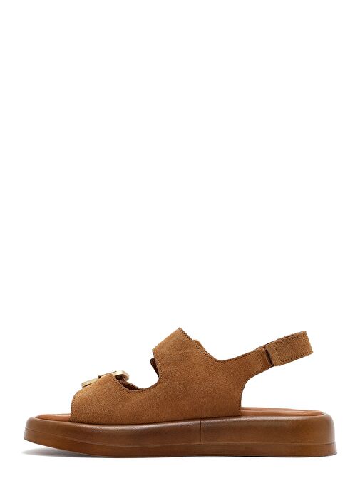 Kadın Vizon Arakdan Tokalı Kalın Tabanlı Süet Deri Sandalet 25SFD362310 - Görsel 3