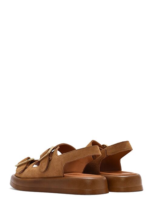 Kadın Vizon Arakdan Tokalı Kalın Tabanlı Süet Deri Sandalet 25SFD362310 - Görsel 6