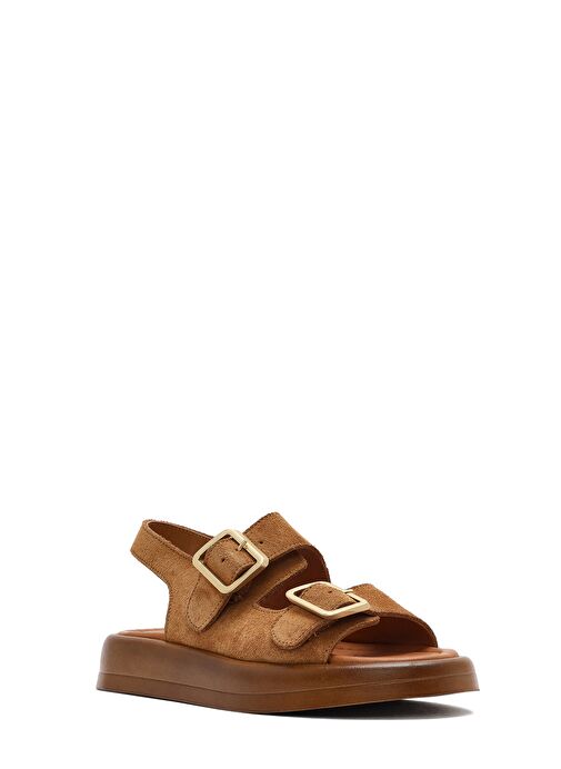 Kadın Vizon Arakdan Tokalı Kalın Tabanlı Süet Deri Sandalet 25SFD362310 - Görsel 7