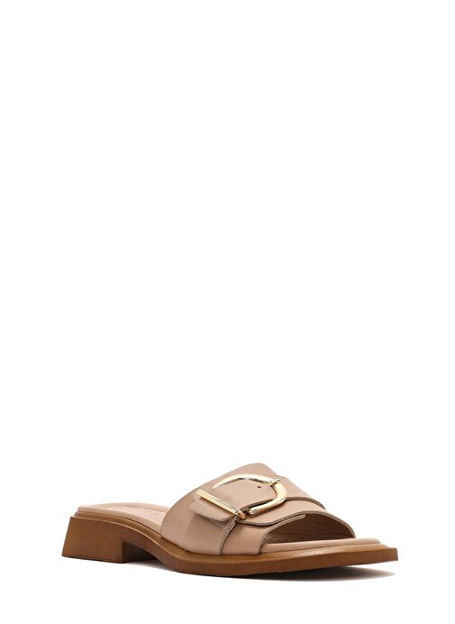 Kadın Bej Tokalı Deri Terlik 25SFD361418 - Görsel 7