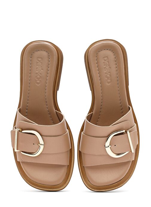 Kadın Bej Tokalı Deri Terlik 25SFD361418 - Görsel 8