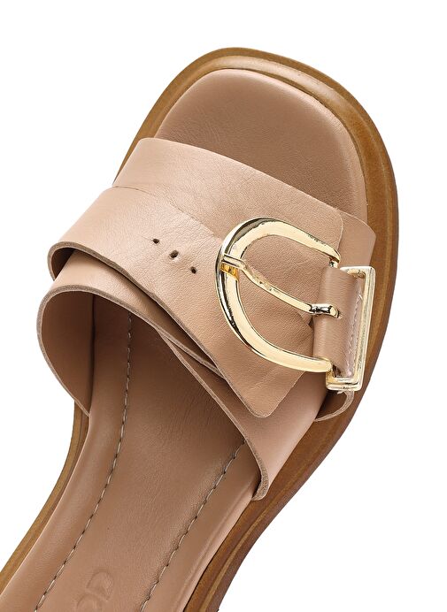 Kadın Bej Tokalı Deri Terlik 25SFD361418 - Görsel 9