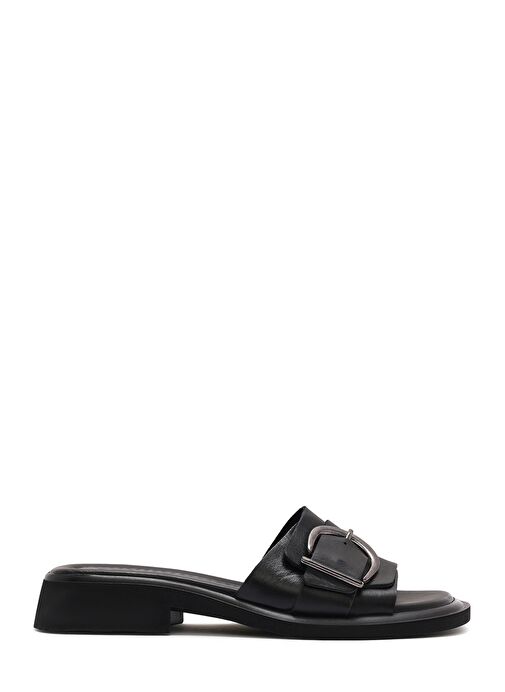 Kadın Siyah Tokalı Deri Terlik 25SFD361418 - Görsel 2