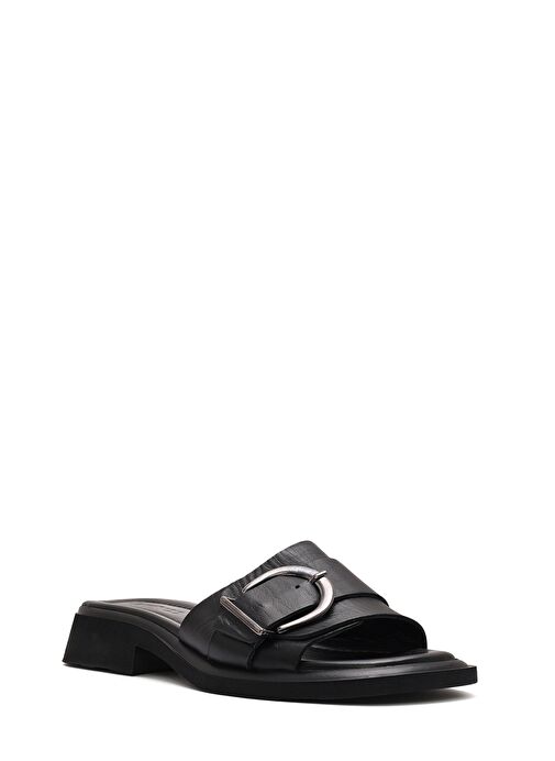 Kadın Siyah Tokalı Deri Terlik 25SFD361418 - Görsel 7