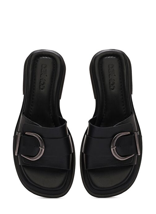 Kadın Siyah Tokalı Deri Terlik 25SFD361418 - Görsel 8