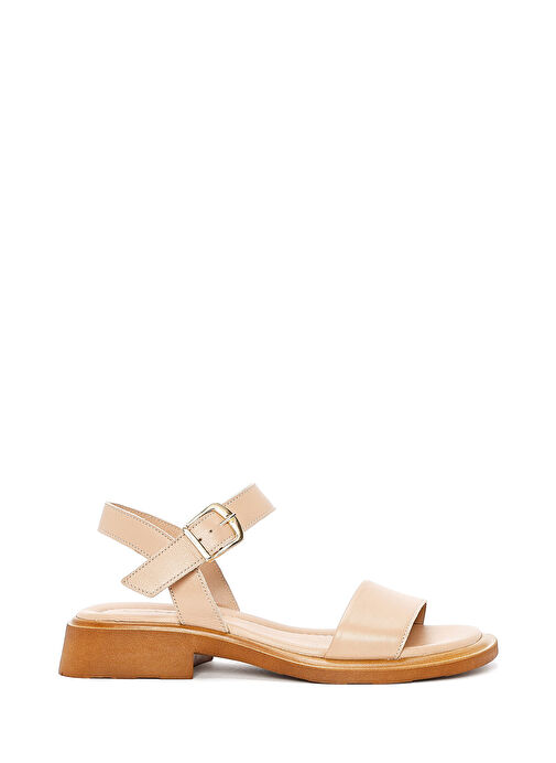 Kadın Bej Bilekten Tokalı Deri Sandalet 25SFD362418 - Görsel 2