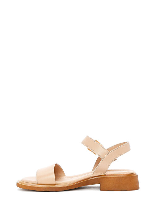 Kadın Bej Bilekten Tokalı Deri Sandalet 25SFD362418 - Görsel 3
