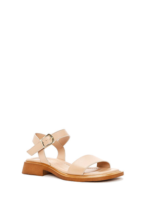 Kadın Bej Bilekten Tokalı Deri Sandalet 25SFD362418 - Görsel 7