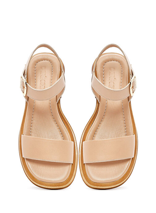 Kadın Bej Bilekten Tokalı Deri Sandalet 25SFD362418 - Görsel 8