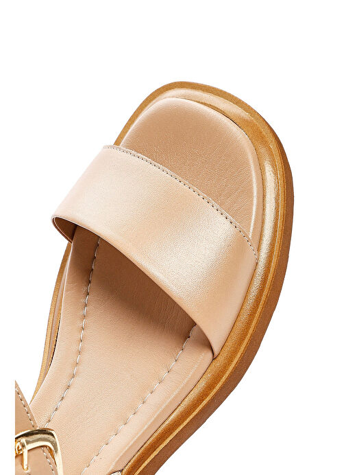 Kadın Bej Bilekten Tokalı Deri Sandalet 25SFD362418 - Görsel 9