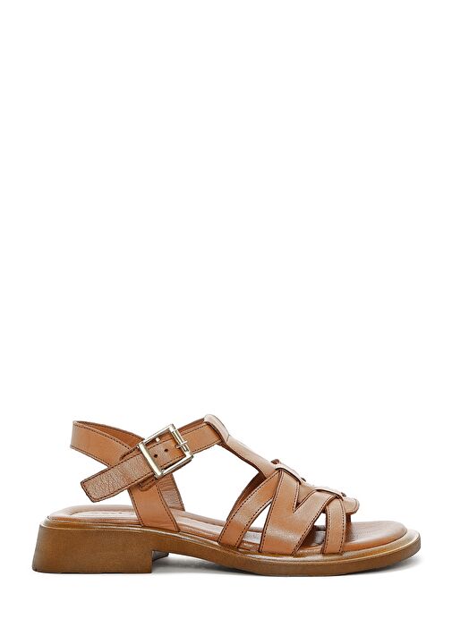Kadın Taba Bilekten Tokalı Deri Sandalet 25SFD362518 - Görsel 2