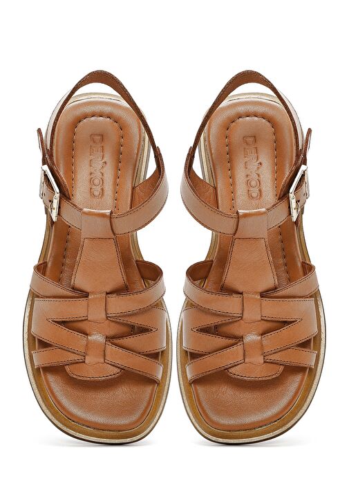 Kadın Taba Bilekten Tokalı Deri Sandalet 25SFD362518 - Görsel 8